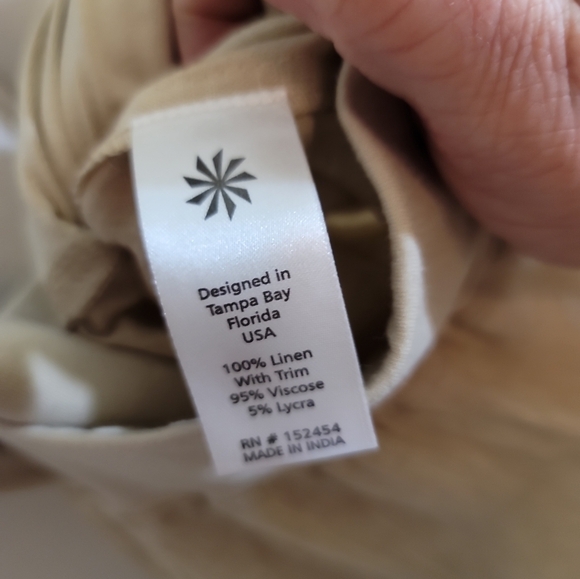 Karyn Seo Wide Leg Linen Pants Medium Oatmeal Pull-on Elastic Waist Neutral - Picture 5 of 5